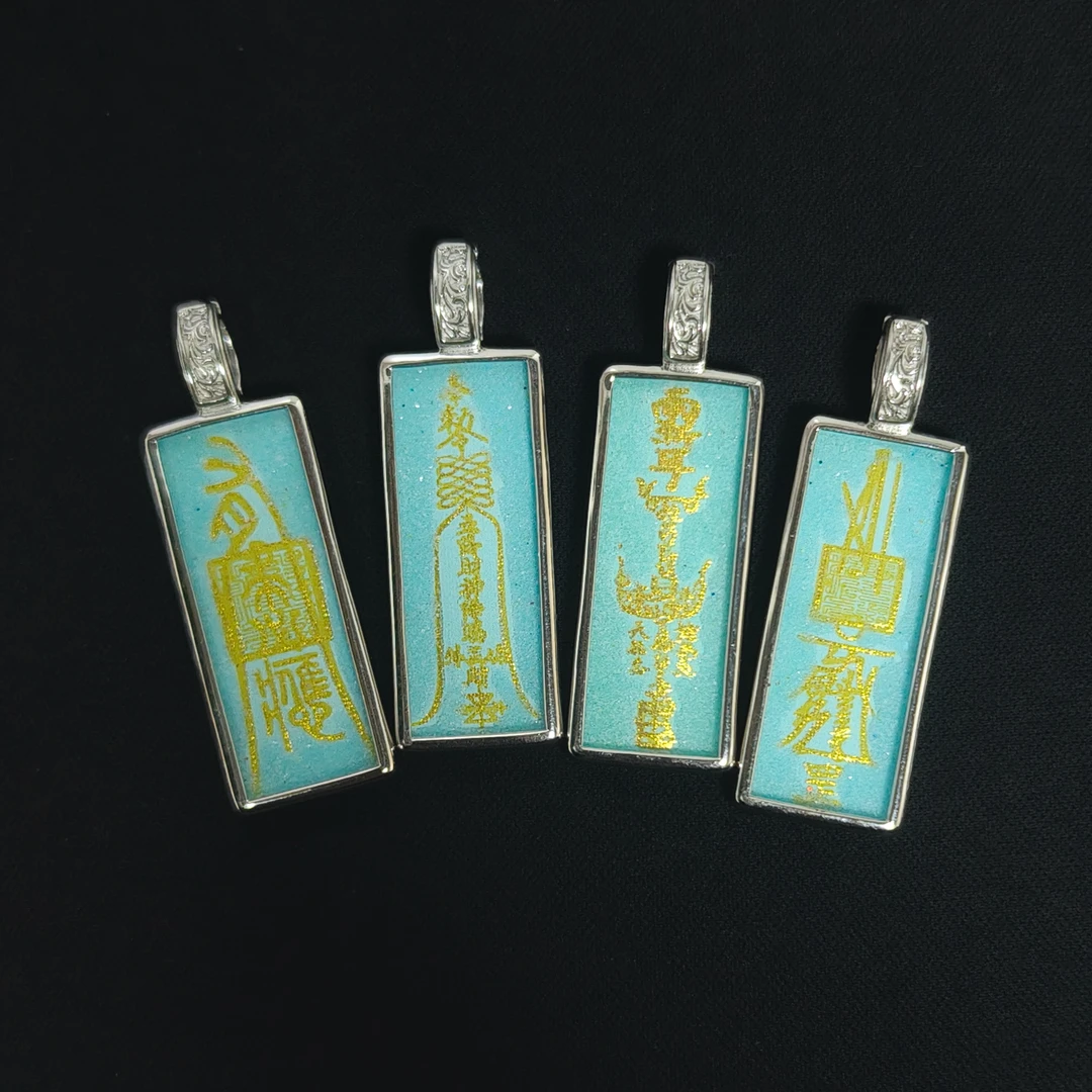 吊坠925银 M8817  白金色蓝色唐卡吊坠