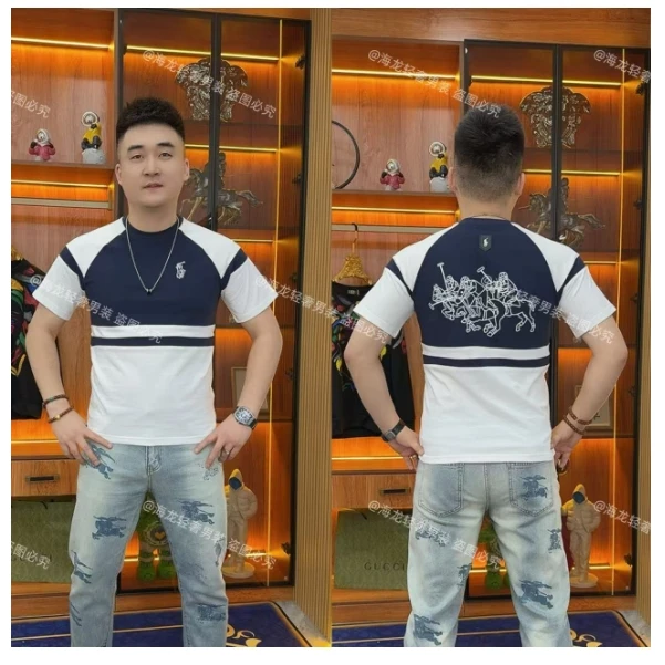 35083 拼色战马半袖 欧货时尚潮尚男T恤精品休闲