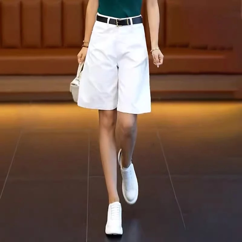 六分牛仔裤女夏季薄款2025新款高腰宽松显瘦阔腿外穿白色五分短裤