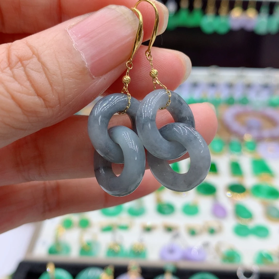 翡翠18K金镶嵌耳饰