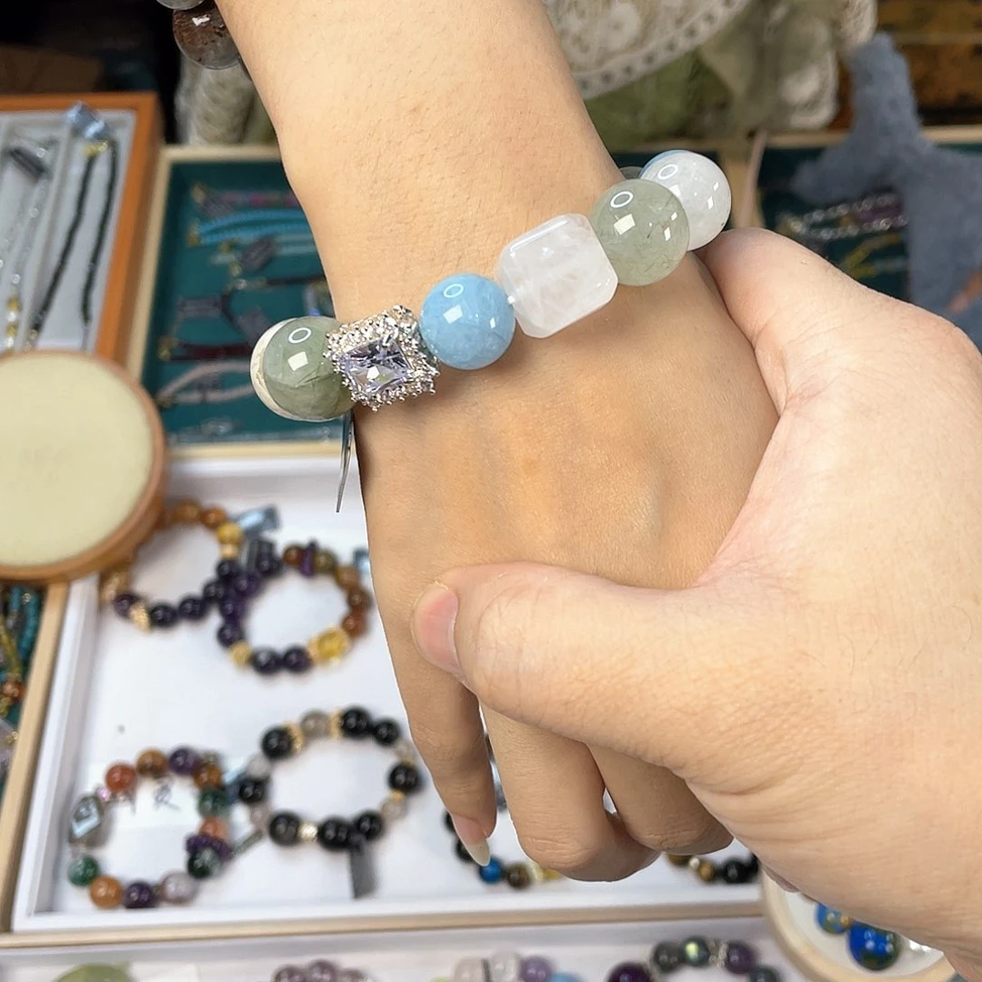 水晶手链银S925镀金镶嵌