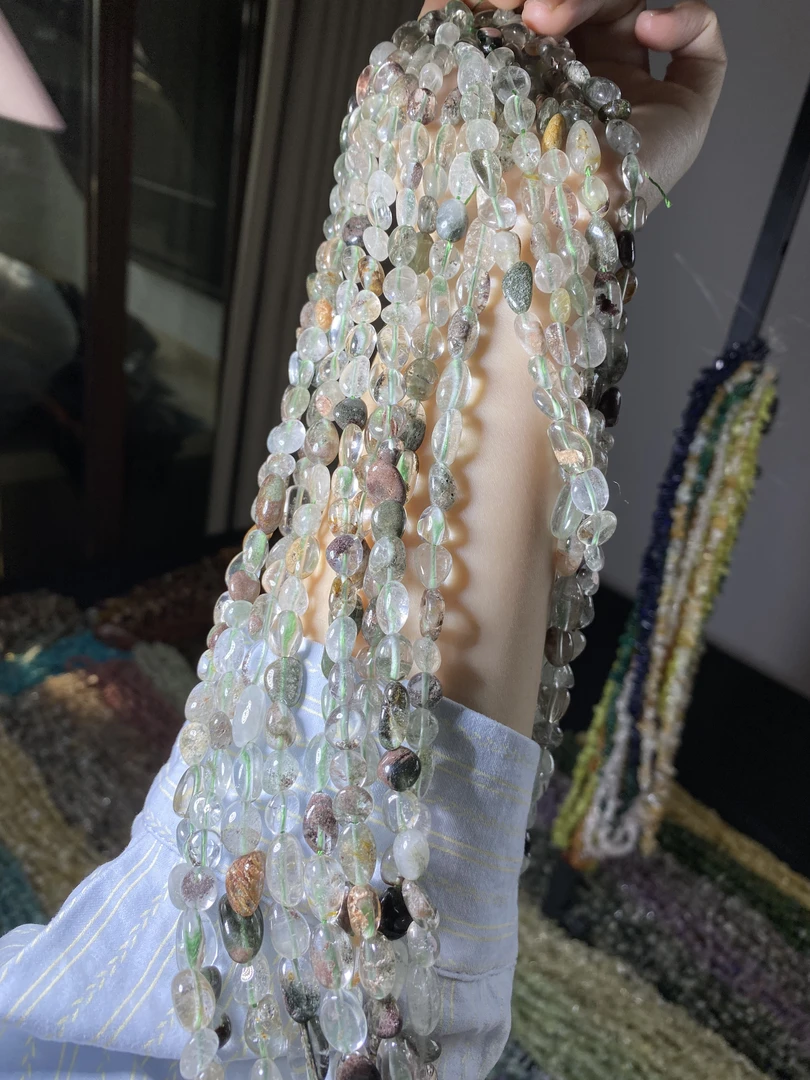 天然随行绿幽灵散珠半成品半盆可diy做手串手机链配珠