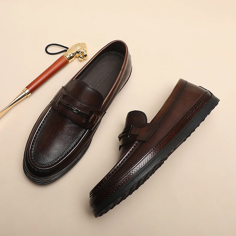 新款英伦商务休闲时尚百搭轻奢乐福鞋软底软面舒适透气一脚蹬男鞋