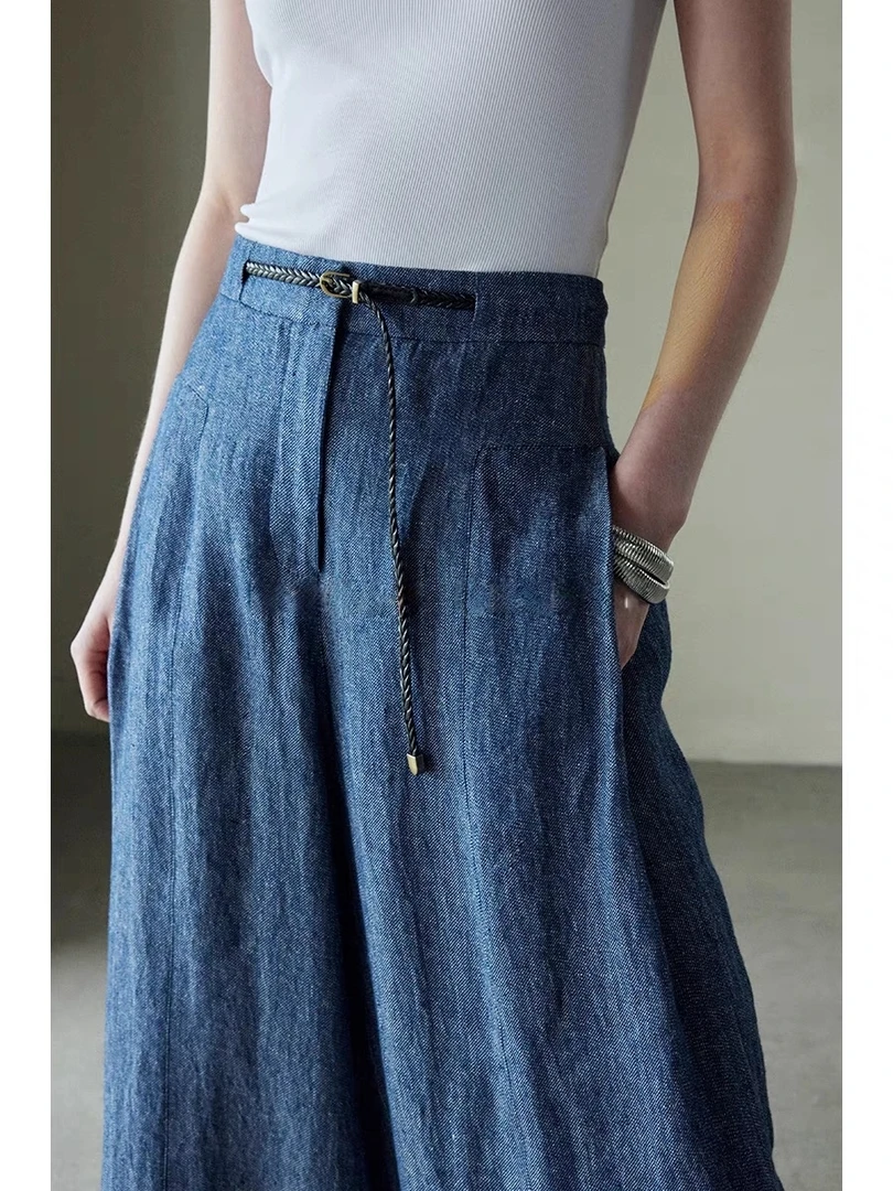 新款夏日穿搭老钱风度假法式夏季气质阔腿裤5065