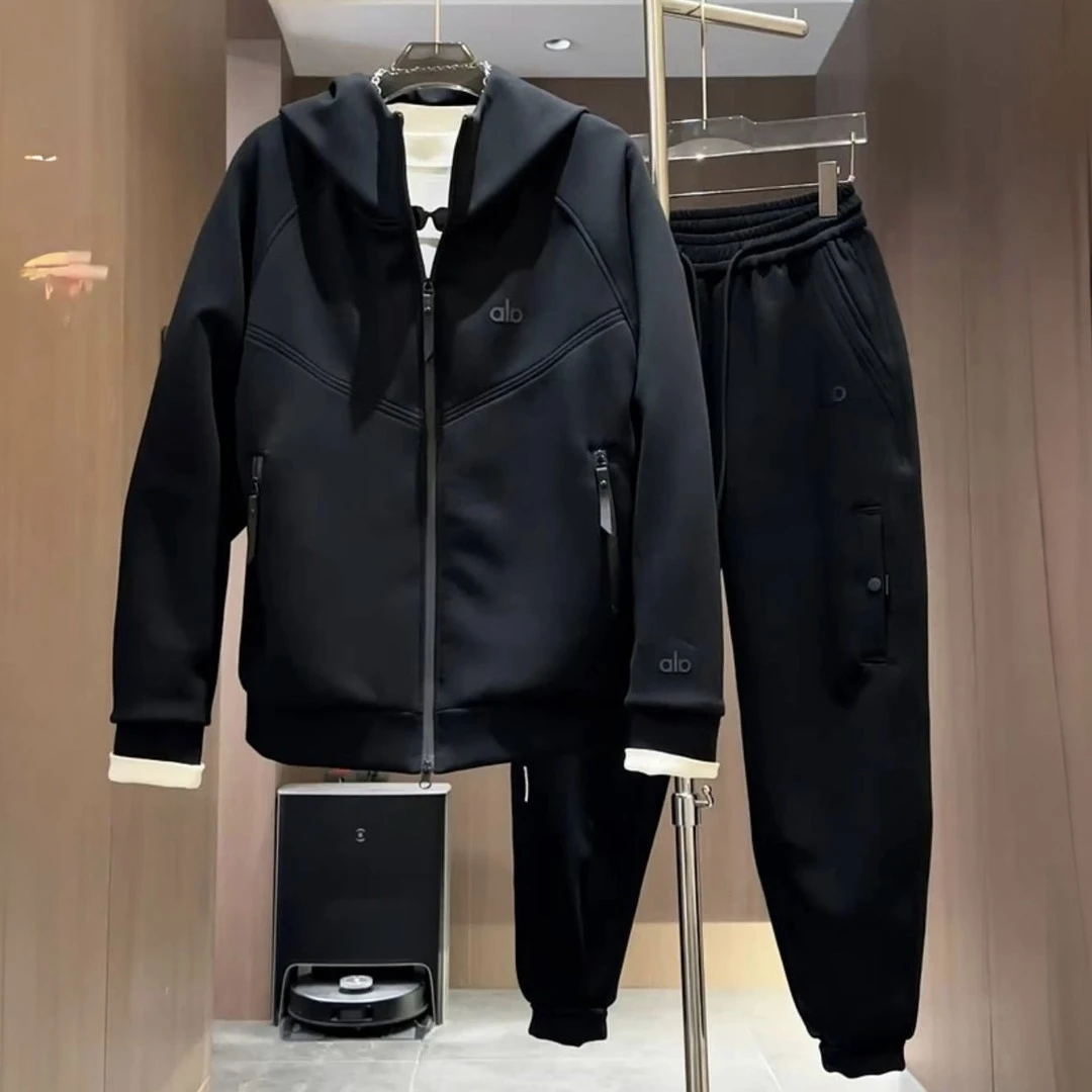 2025秋季爆款连帽卫衣外套休闲运动套装男高级简约加绒加厚两件套