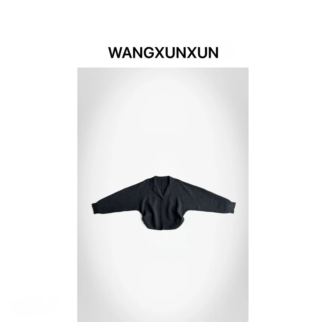 【WANGXUNXUN】慵懒风抽褶蝙蝠袖阔版翻领羊毛外套