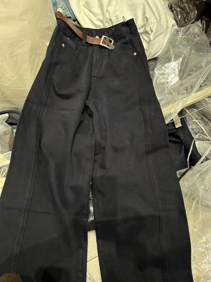 女高腰弯刀裤牛仔裤原歌家小黑裤裤子黑色短裤秋季881571