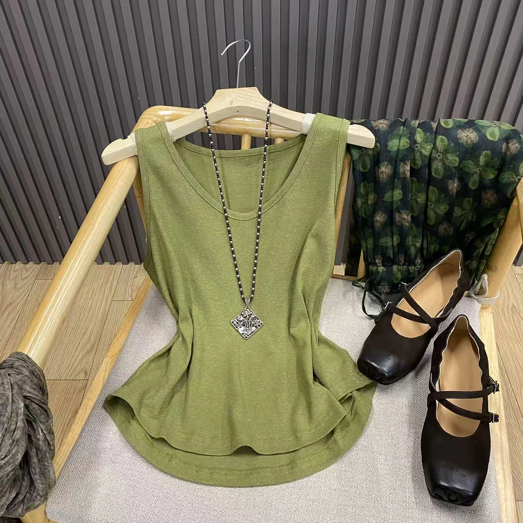 汉麻纯色背心外穿棉麻文艺百搭打底宽松无袖上衣女T88071