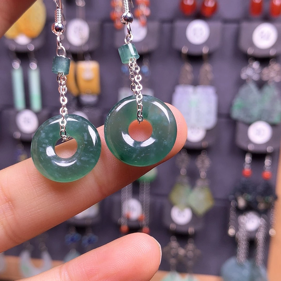 银S925镶嵌翡翠耳饰