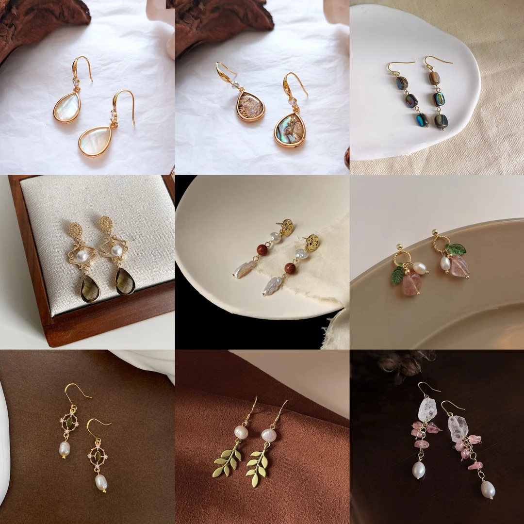 铜合金树脂耳饰 法式复古风新中式手作耳环