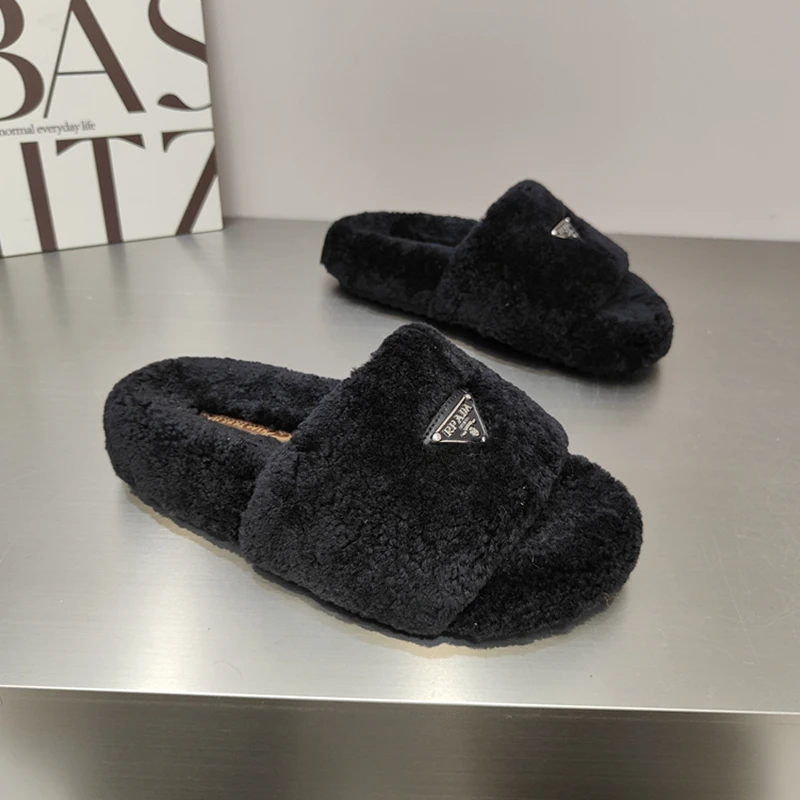 毛毛拖鞋女2025年新款秋冬外穿厚底羔羔毛一字半拖鞋一脚蹬懒人鞋