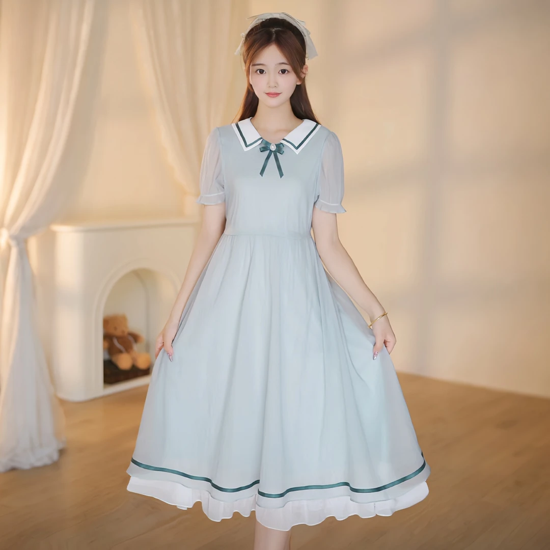 初中生连衣裙甜美学院风夏季高中生长裙大童裙子显瘦12-18岁学生