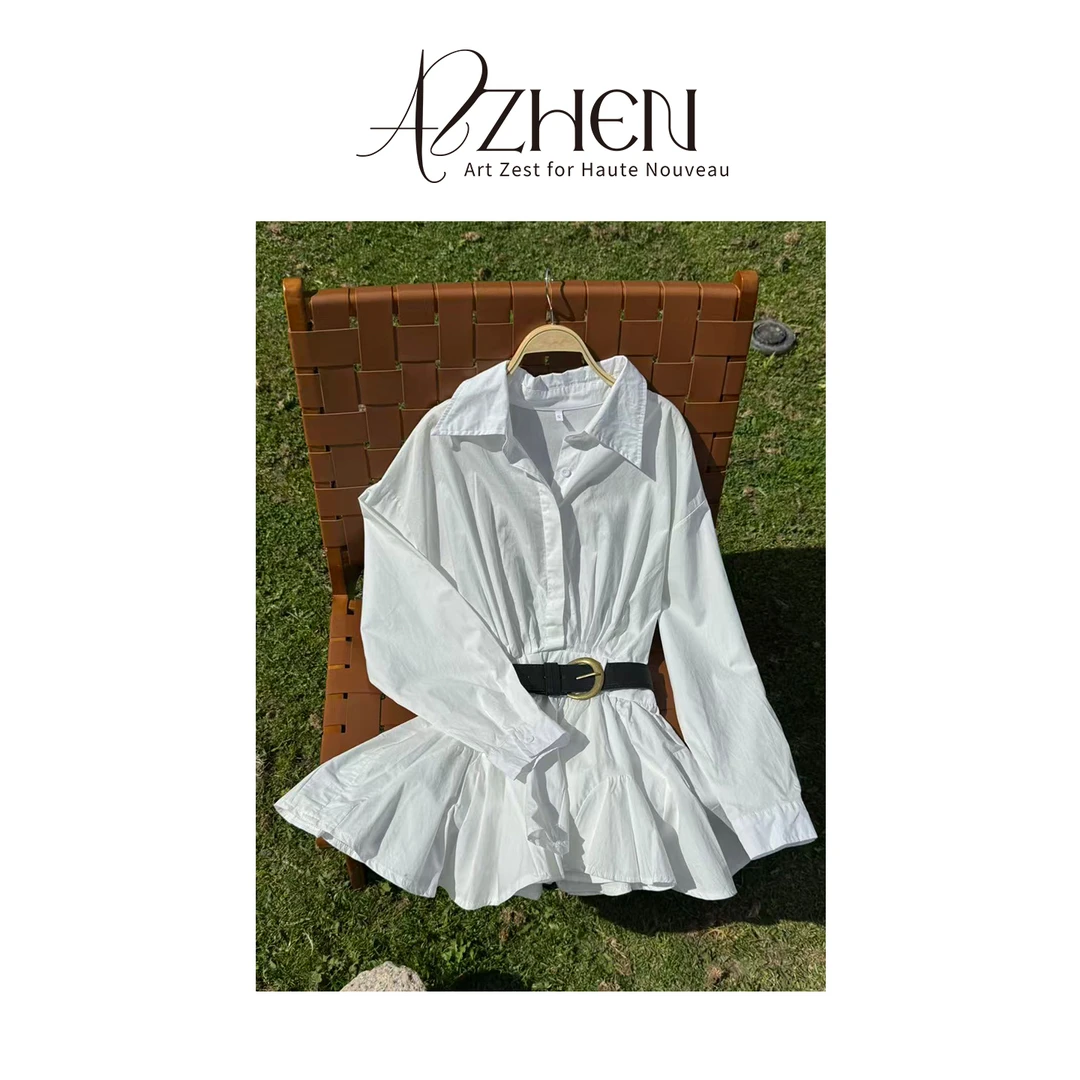 （秋势力周）AZZHEN【街拍独白】松弛衬衫连衣裙配腰带AZ4KAL10-00