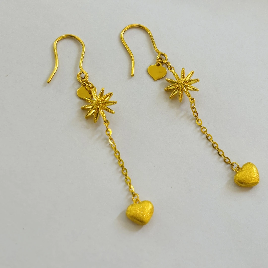 黄金足金999长款时尚耳饰