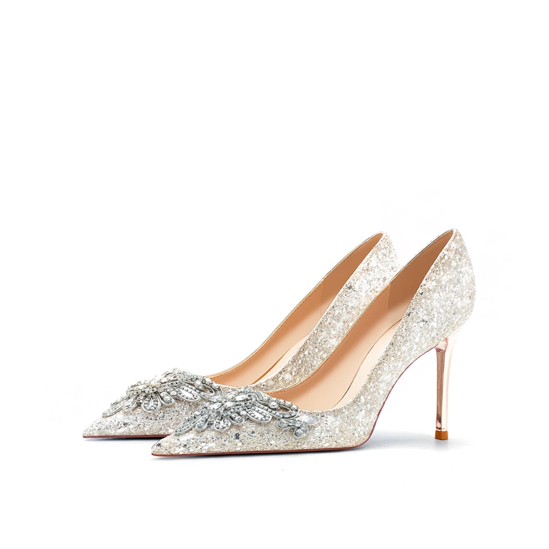 一诺法式婚鞋女2025年春季新款禾秀婚纱两穿新娘高跟鞋白色高跟鞋