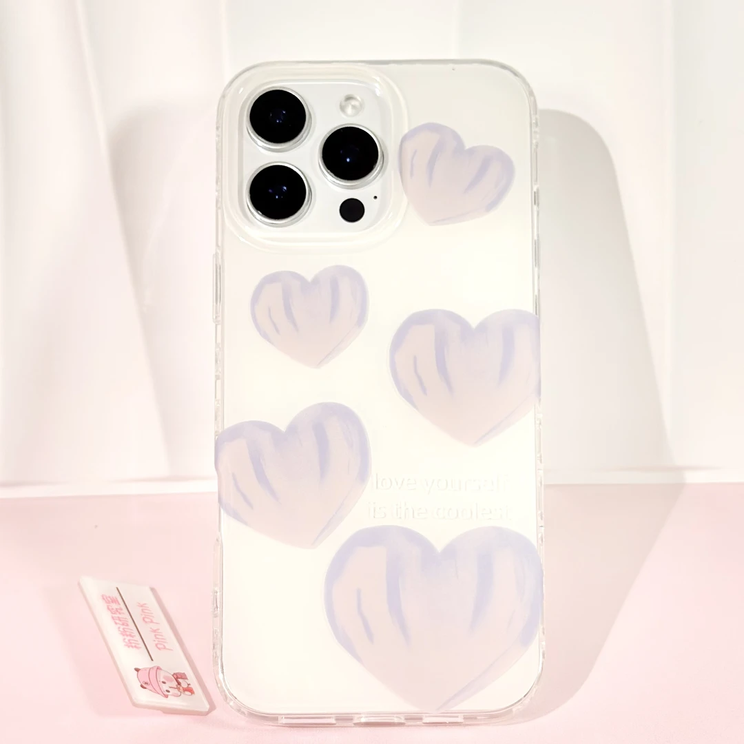 粉粉/晕染 芋泥紫爱心 双层IMD玻璃亮面 适用iPhone苹果手机壳