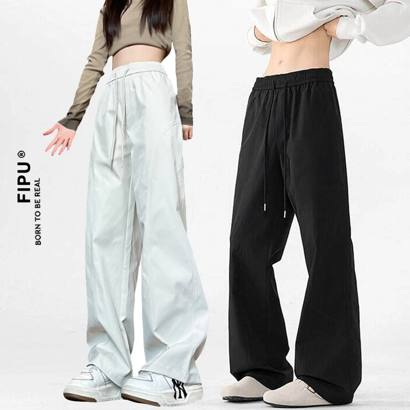 FIPU【男女同款】潮流春夏新款垂感阔腿裤抽绳韩系时尚直筒宽松长裤