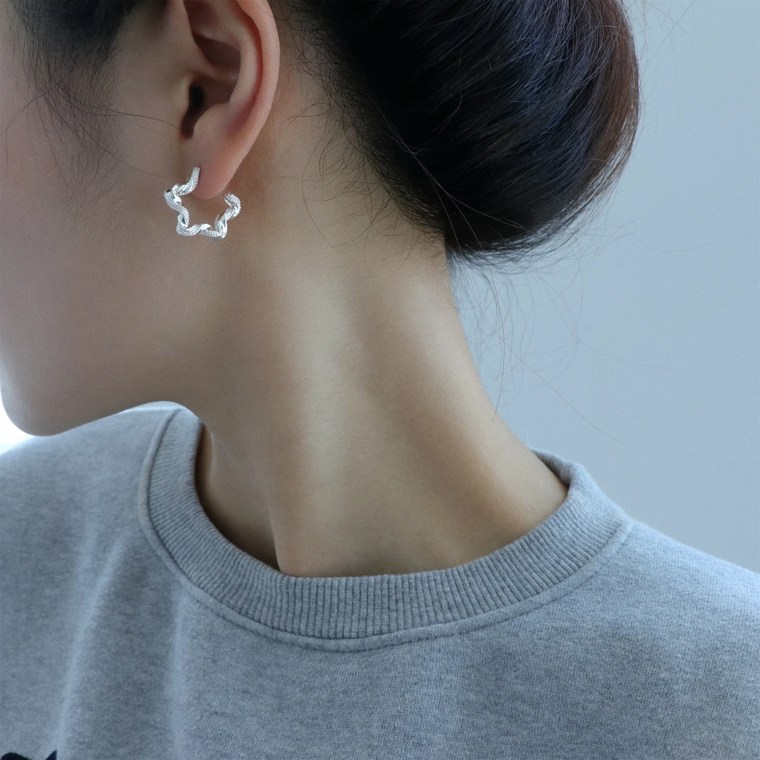 因缺斯汀饰品 铜合金耳饰 【星光】银色星星耳钉女百搭无耳洞耳夹