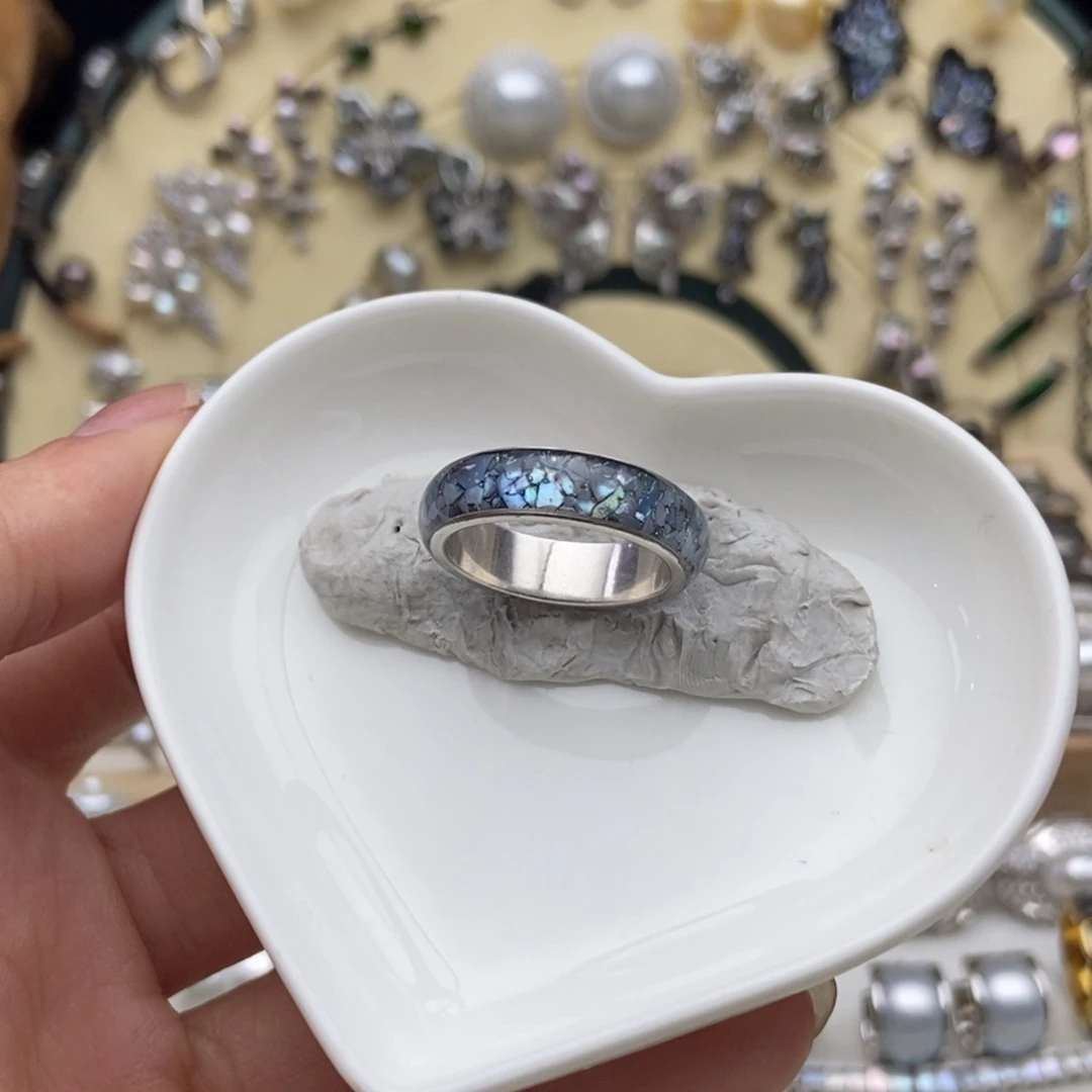 画框海水珍珠钛钢冰川蓝kesui戒指17号