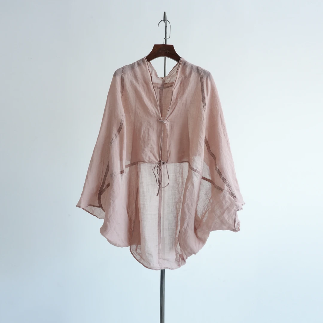 几见 原创设计夏季汉麻棉披肩衬衣开衫防晒衣前后开叉复古W52709