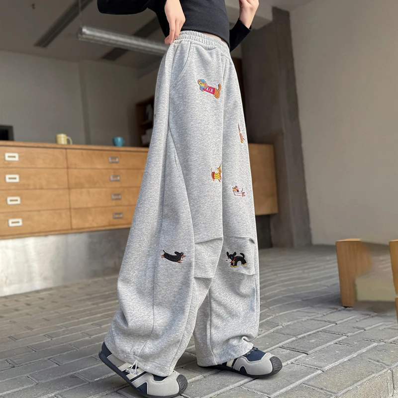 儿童秋装2025新款大女童装灰色裤子春秋款运动卫裤秋季阔腿直筒裤