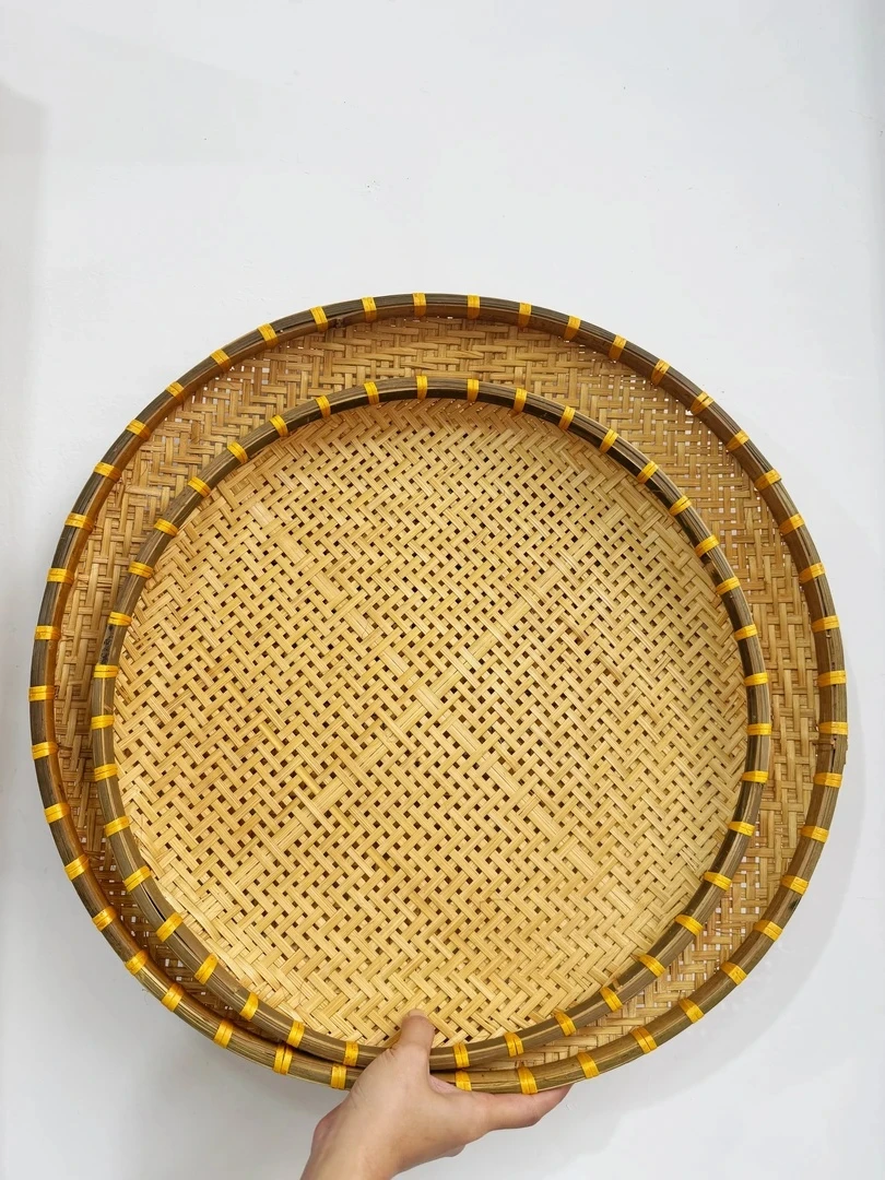 50.60公分有孔烟熏竹筛子手工簸箕竹编制品竹匾晒干货