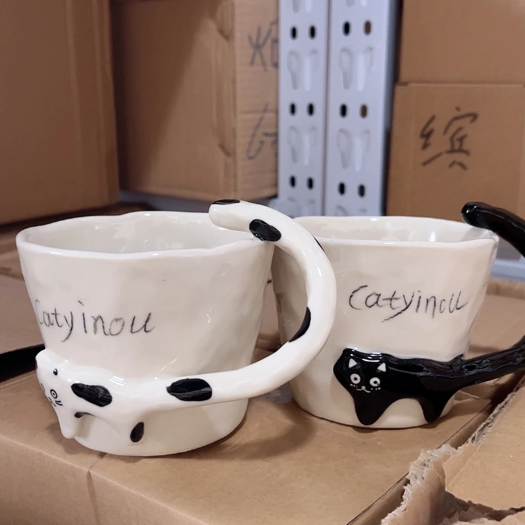 白猫黑猫微微瑕陶瓷餐具