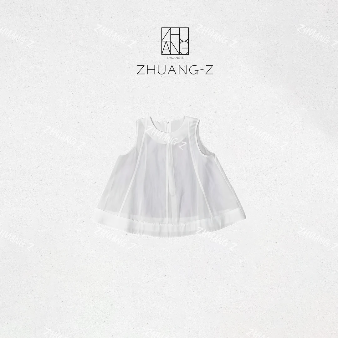 【ZHUANG-Z】（夏荷）白色法式气质荷叶边无袖天丝亚麻背心
