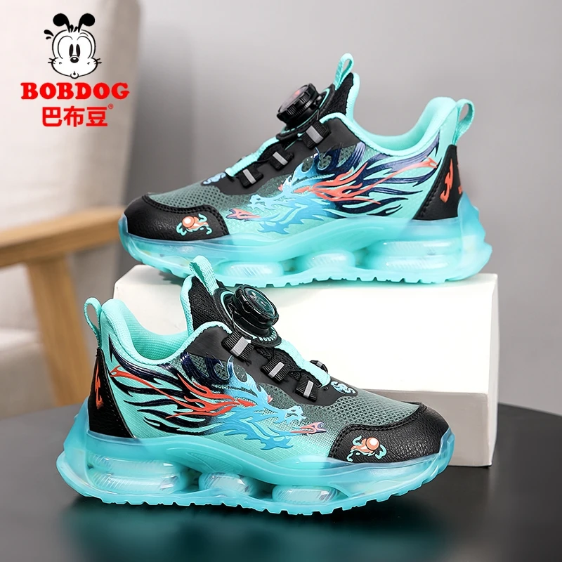 巴布豆童鞋男童鞋子2025新款纽扣鞋春秋跑步鞋皮面防水儿童运动鞋