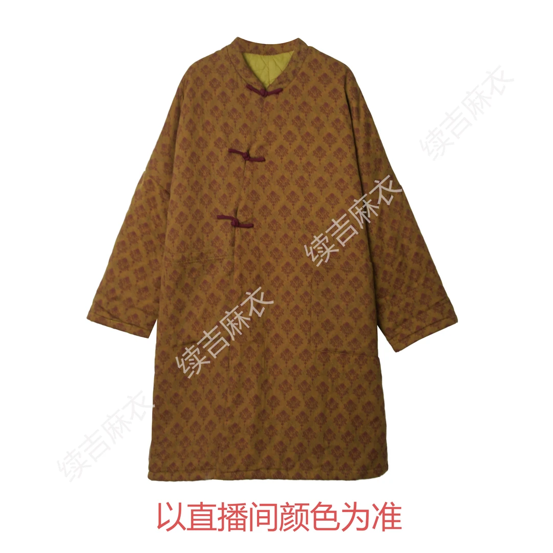 冬-续吉麻衣25-2328【岁月流转】棉立领盘扣复古印花中长款棉衣