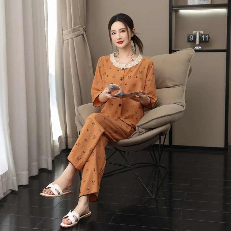 夏季长裤春季长袖睡衣家居服套装时尚家居服卡通印花休闲