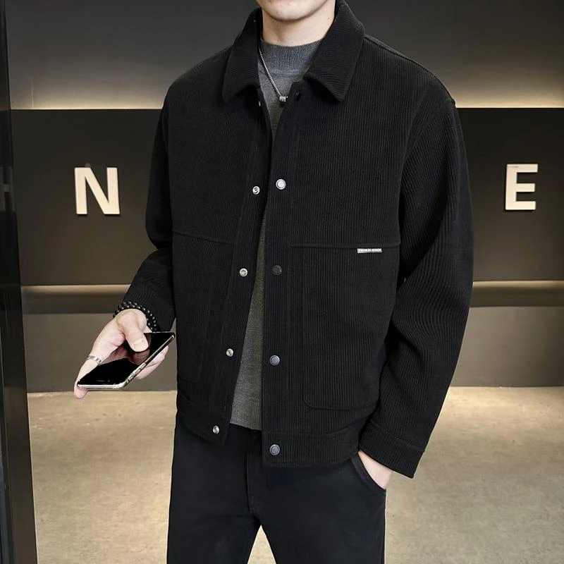 杜拉妮毛呢外套男士秋季2025新款微宽松短款呢子大衣翻领夹克