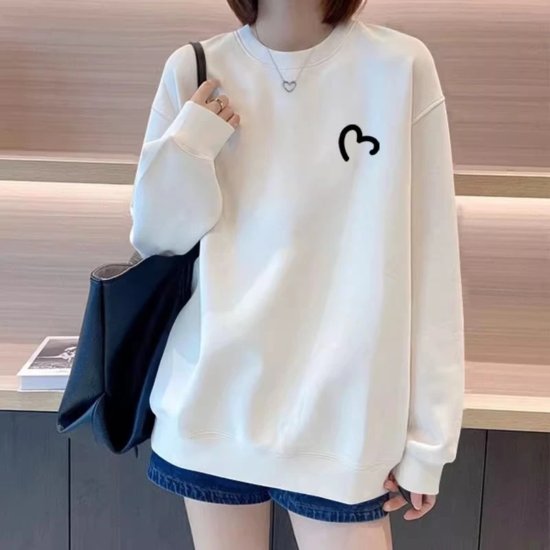 白色卫衣女秋冬加绒2025新款爆款流行穿搭宽松圆领时尚加厚上衣服