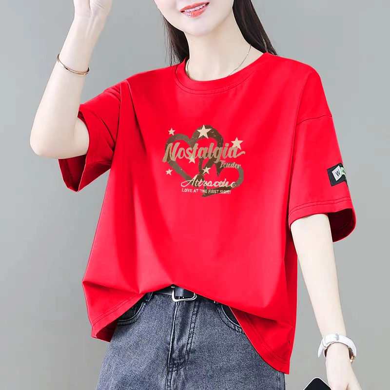 100%纯棉短袖t恤女新款夏季韩版减龄宽松显瘦时尚遮肚洋气上衣ins