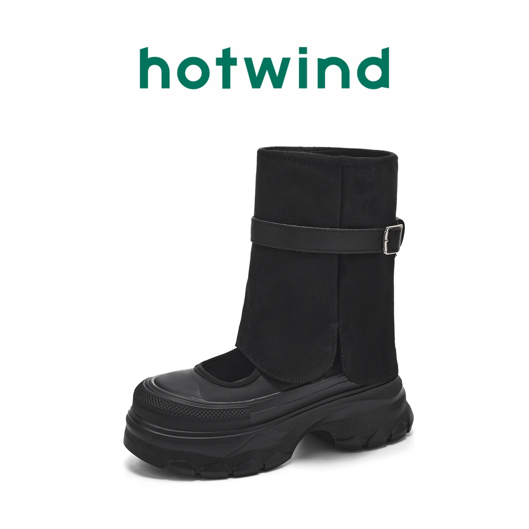 Hotwind/热风白色法式厚底马丁靴可卸英伦风潮流百搭厚底玛丽珍