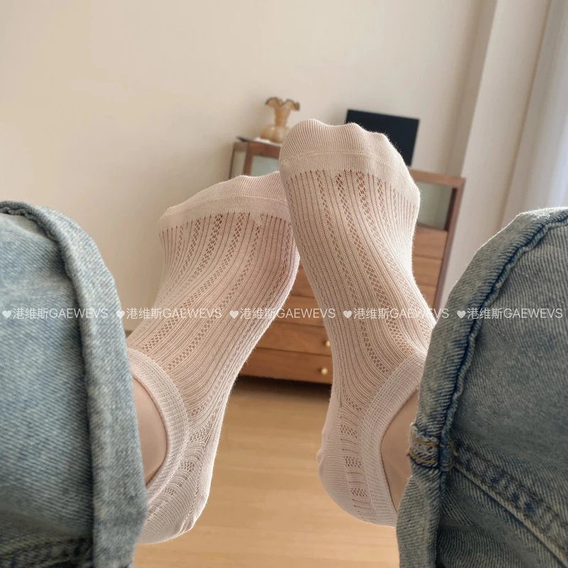 夏季镂空纯欲风薄袜 隐形浅口透气吸汗纯色系船袜