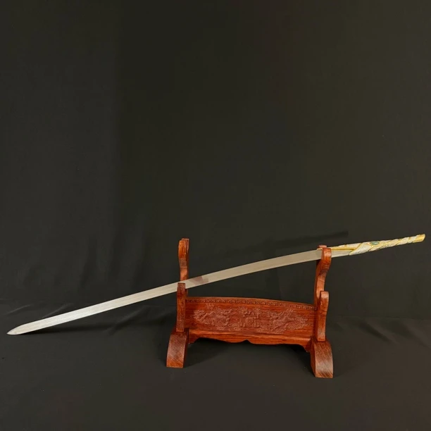 龙泉锻锋阁 白衣腰带剑 双色鎏金银 千层钢 未开刃