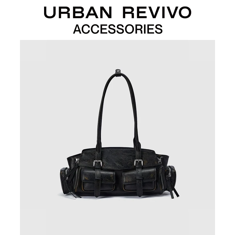 URBAN REVIVO2025秋季新款女士潮流多口袋饰单肩包UAYB50115