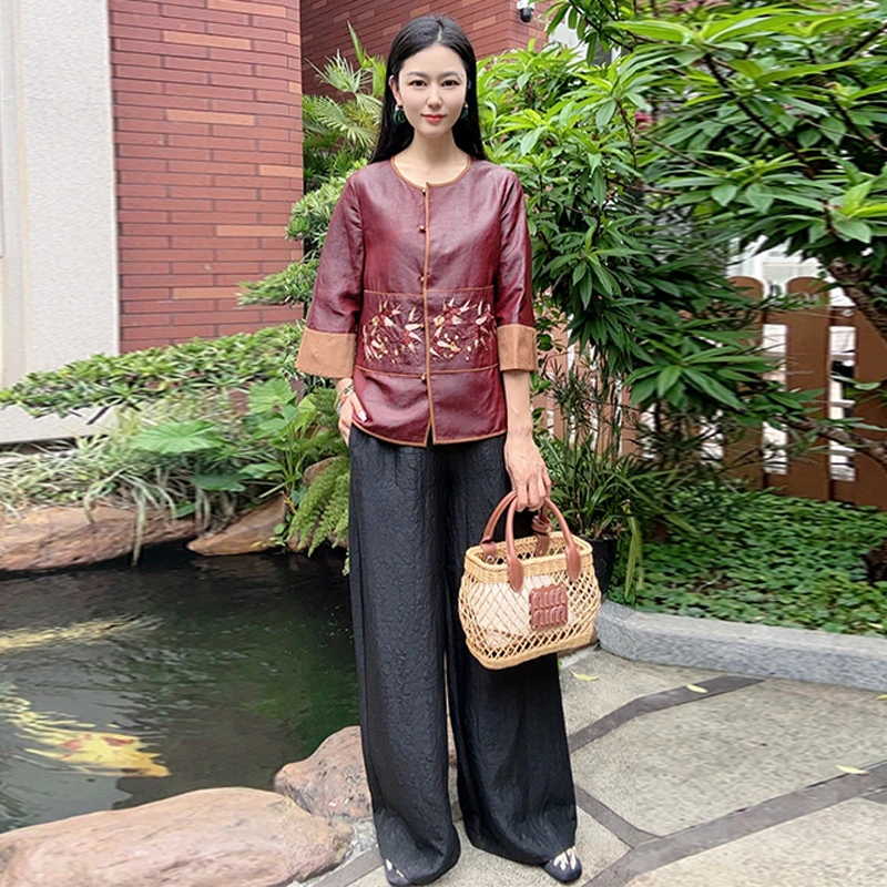 浒城古娘国风中式香云纱上衣桑蚕丝刺绣百搭气质短外套WB2504641