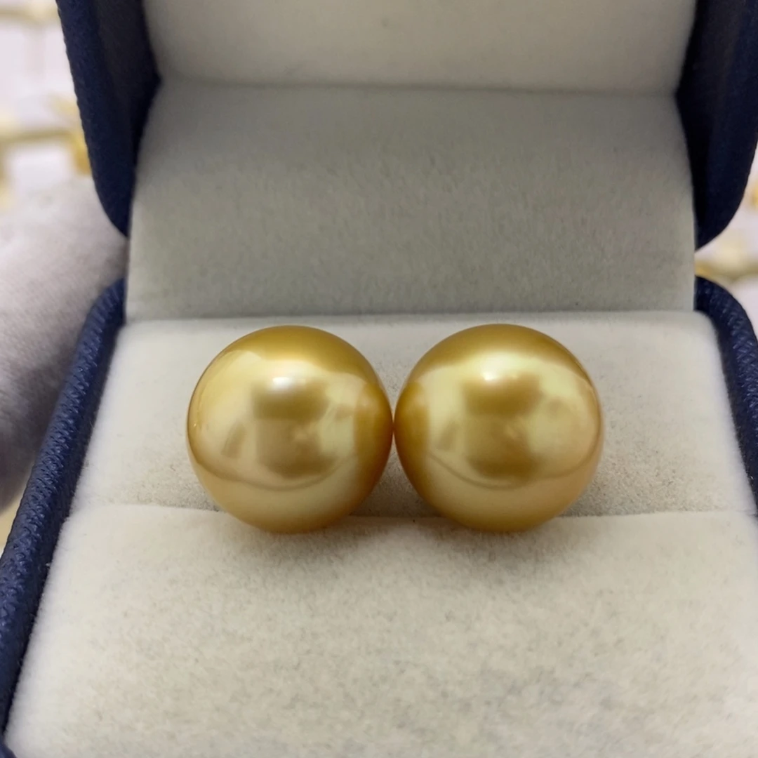 海水珍珠裸珠13.7南洋金珠对珠