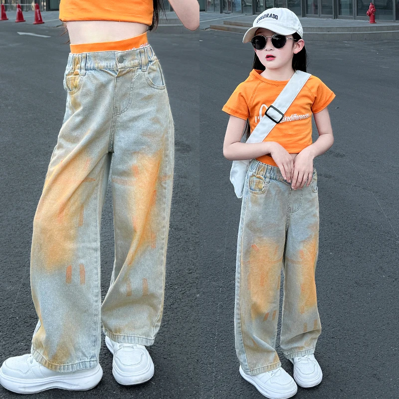 女童薄款牛仔阔腿裤夏季新款中大童宽松直筒裤子春夏儿童外穿长裤
