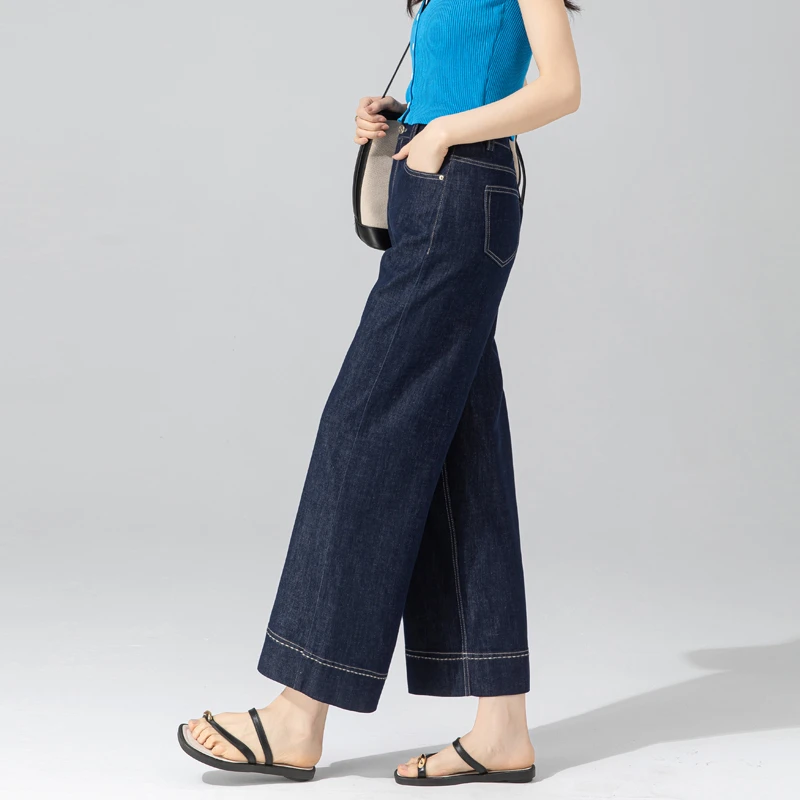丹宁蓝原色牛仔裤女2025秋季新款天丝麻裤子新款宽松阔腿裤垂坠感