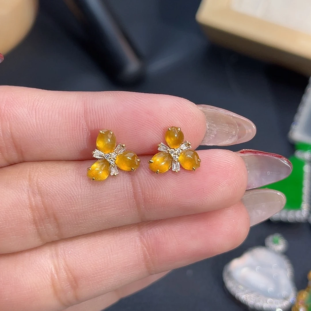 翡翠耳饰18K金镶嵌随形