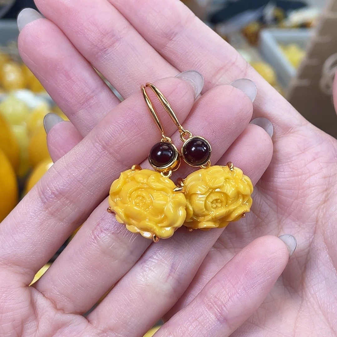 琥珀银S925镶嵌裸石琥珀蜜蜡J