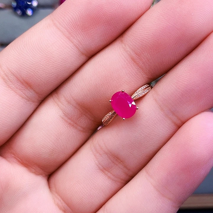 戒指红宝石银S925镶嵌