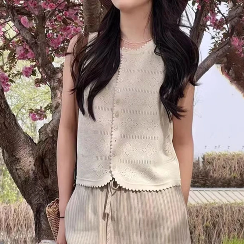 【商场同款】2025新款精致优雅花边百搭减龄款时尚背心针织衫马甲女