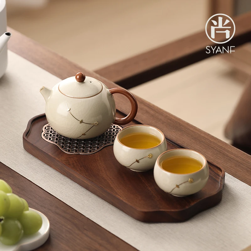 汝窑茶壶一人饮功夫茶具套装轻奢高档锔钉一壶二杯泡茶喝茶茶具