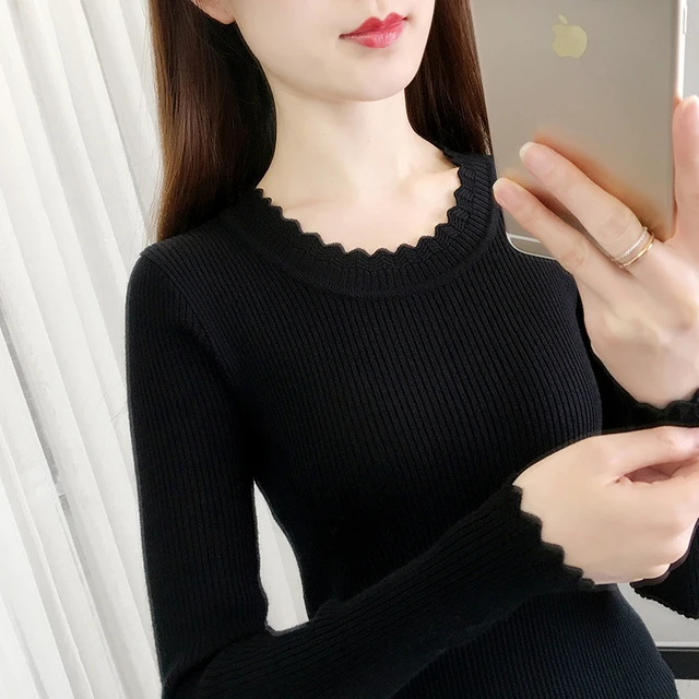 黑色打底衫女春秋2026年新款修身紧身针织衫长袖上衣百搭薄款毛衣