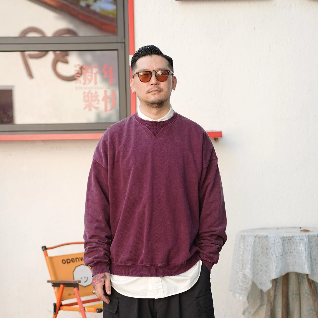 25FW日系复古休闲圆领卫衣百搭宽松cityboy叠穿套头长袖秋季