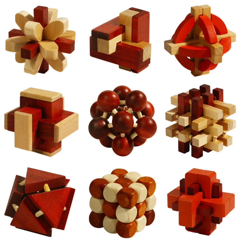 彩色鲁班锁全套高难度魔方益智玩具智力动脑儿童老年人六通孔明锁